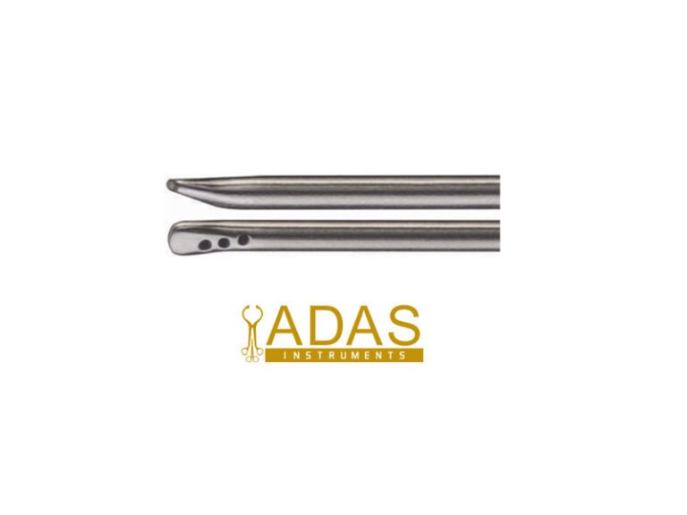 Photograph of two Adas Instruments facial tumescent cannula tips, one with a row of small side holes