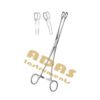 Foerster sponge forceps with open oval fenestrated jaws and a ratchet lock at the finger rings