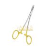 Neivert needle holder with offset ring handle and grooved blunt tungsten carbide jaws for fine facial suturing