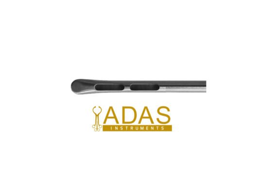 Spatula Dual Port Cannula with flattened finesse tip for neck and face sculpting.