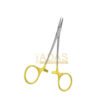 Par Needle Holder Tungsten Carbide with delicate serrated jaws and gold-plated handles.