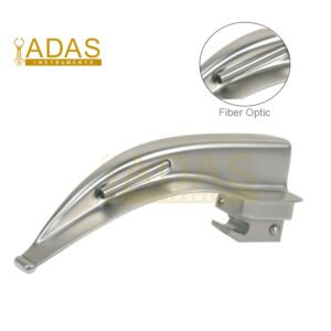 McIntosh Fiber Optic Laryngoscope Blades size chart Fig 0 to Fig 5 with LED light carrier.