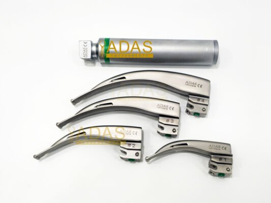 McIntosh fiber optic laryngoscope sets in stainless steel by Adas Instruments