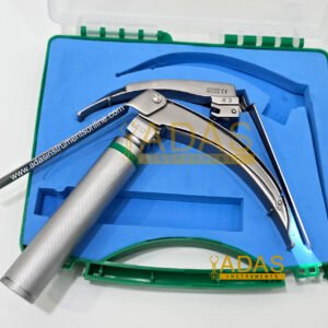 McCoy Fiber Optic Flex Tip Laryngoscope Set in a plastic box featuring Size #2 and #3 blades and a battery handle