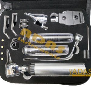 ENT diagnostic instruments set with metal handle otoscope and ophthalmoscope heads nasal and ear specula