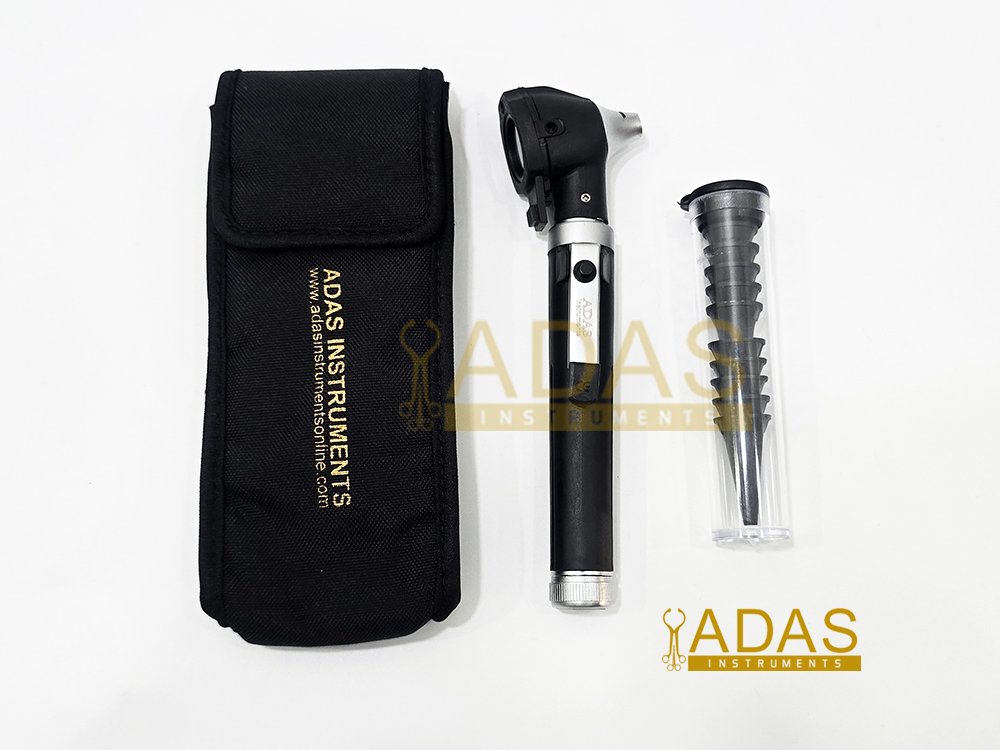Mini fiber optic otoscope with 10 plastic cannula and pouch