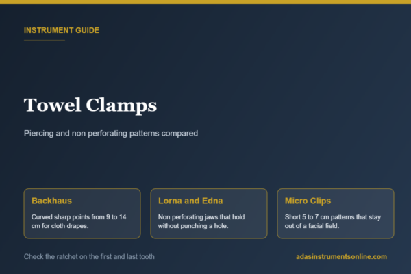 Comparison chart of towel clamp types showing piercing and non perforating tip patterns