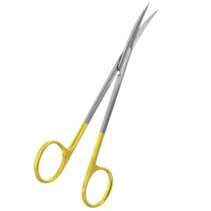 Joseph dissecting scissors, curved blades with tungsten carbide inserts and gold rings, fine sharp tips