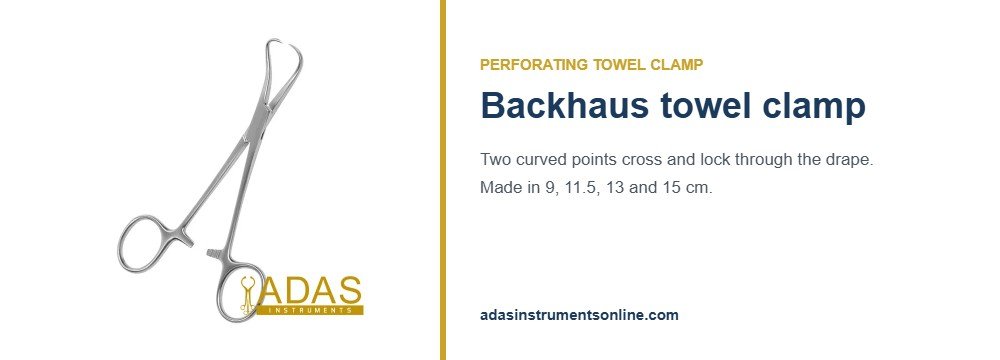 Card showing a Backhaus towel clamp, the perforating pattern among towel clamp types