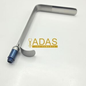 Facelift retractor seen at an angle, showing the smooth blade and the threaded fiberoptic connector