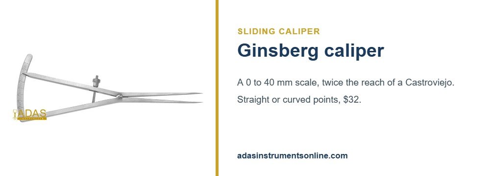 Card showing a Ginsberg caliper, one of the surgical calipers with a sliding 0 to 40 mm scale