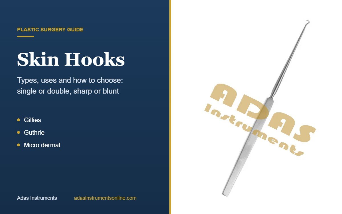 Card with a photograph of a Gillies single prong skin hook, titled Skin Hooks