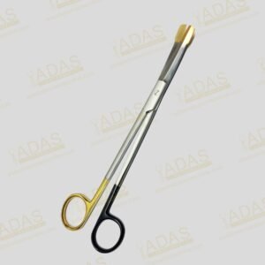 Solz scissors with tungsten carbide gold tips, curved blades, one gold and one black finger ring