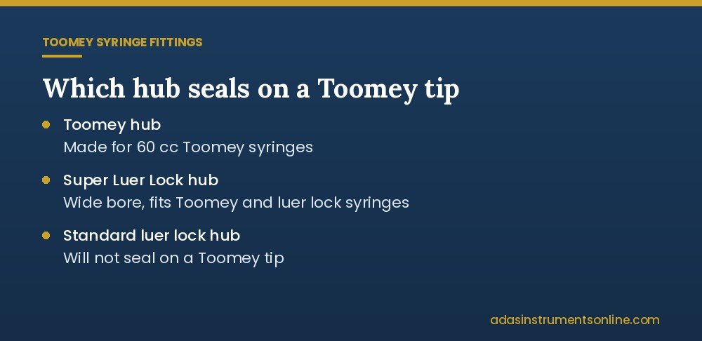 Card showing which cannula hubs seal on a Toomey syringe tip