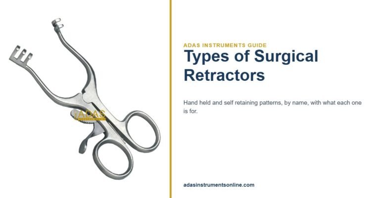Card showing a Weitlaner self retaining retractor with the title Types of Surgical Retractors