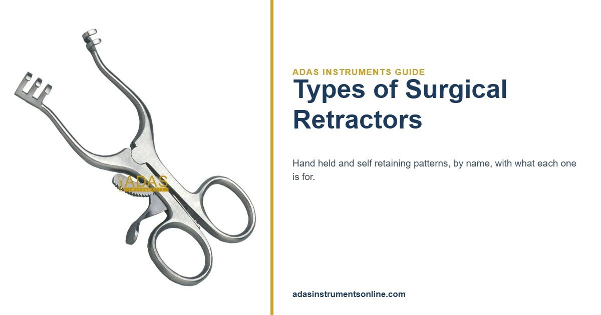 Card showing a Weitlaner self retaining retractor with the title Types of Surgical Retractors