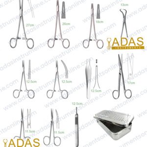 Vaginal construction instrument set for skin graft vaginoplasty, 26 pieces, with iris scissors, Adson forceps, Mosquito forceps and Gross-Maier forceps
